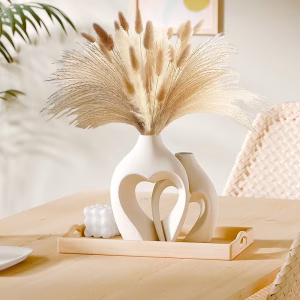 Modern Art white Vases for Decor,Heart Shaped Ceramic Vase Set of 2